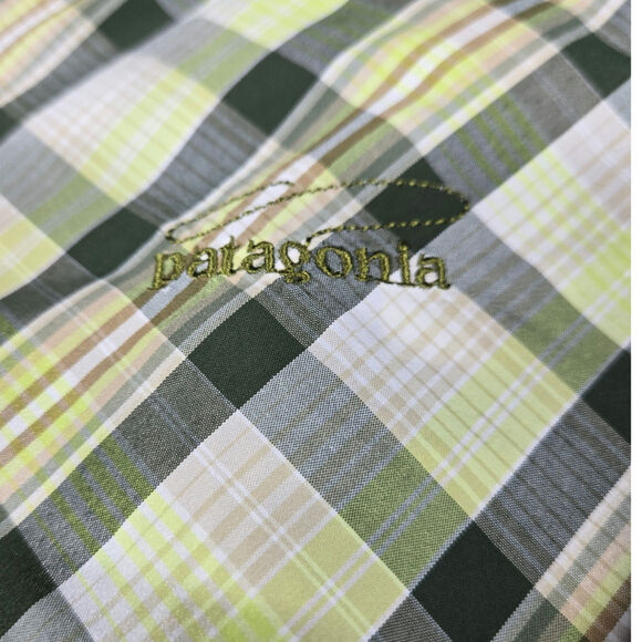 Patagonia Mens XL Vented Long Sleeve Nylon Polyester Green Plaid - Picture 8 of 8